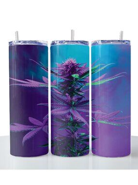 Weed. 20 oz printed tumbler with stainless steel straw. Silicone tip.